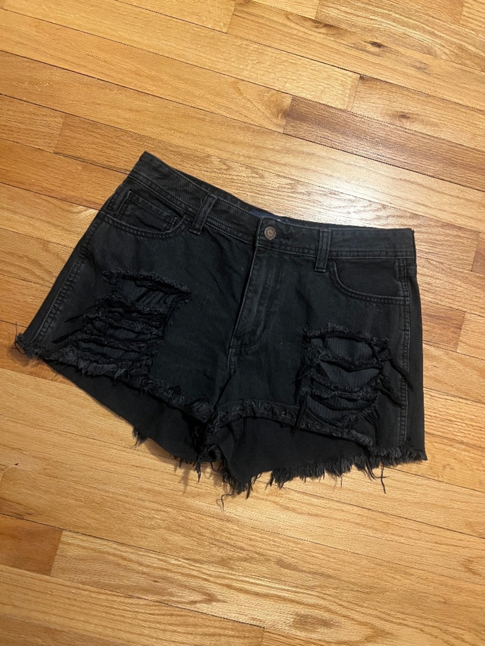 Hollister Grunge Distressed Black Jean Shorts